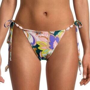 Ramy Brook Women's Lanai Print Side Tie Bikini Bottom Lemon Multi XS NWT